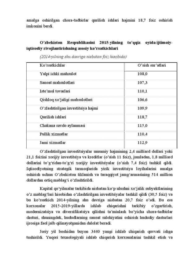 2015-yilga mo'ljallangan iqtisodiy dasturning eng muhim ustuvor yo'nalishlarini amalga oshirish bo’yicha qabul qilingan chora-tadbirlar - Image 3