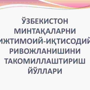 O’zbekiston mintaqalarni ijtimoiy-iqtisodiy rivojlanishini takomillashtirish yo’llari