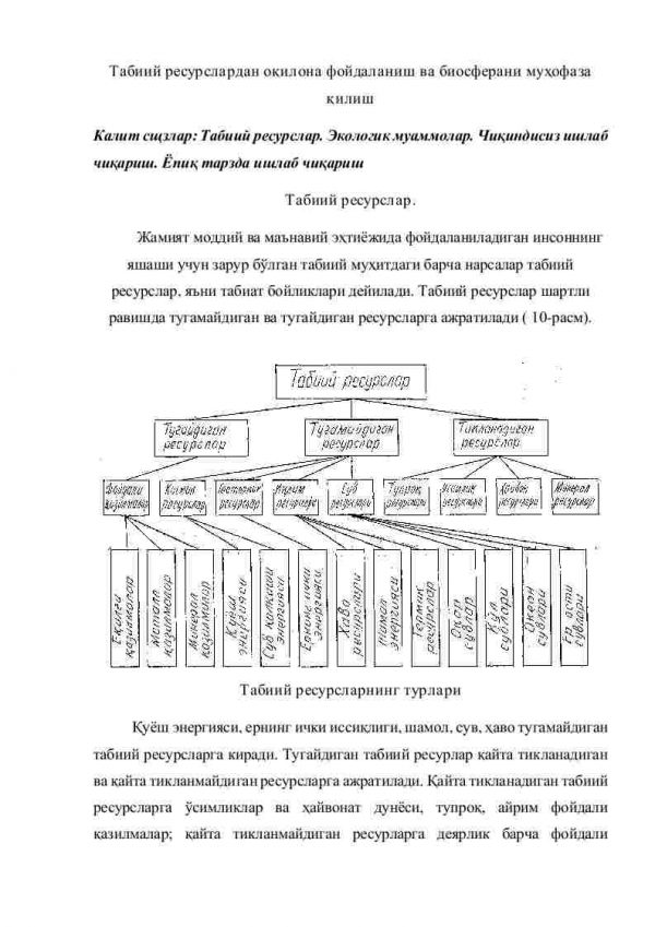 Tabiiy resurslardan oqilona foydalanish va biosferani muhofaza qilish