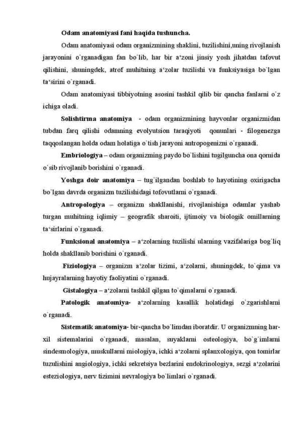 Anatomiya fani, uning fazifalari, o'rganish usullari, rivojlanish tarixi. Hujayraning tuzilishi, tarkibi, bo'linishi. To'qimallarning turlari, tuzulishi vazifalari - Image 2