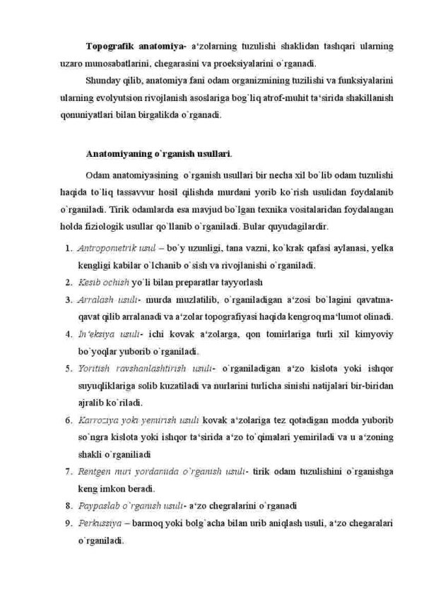 Anatomiya fani, uning fazifalari, o'rganish usullari, rivojlanish tarixi. Hujayraning tuzilishi, tarkibi, bo'linishi. To'qimallarning turlari, tuzulishi vazifalari - Image 3