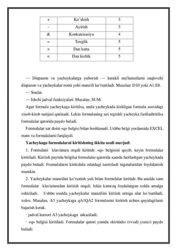 Excelda  formula va funksiyalar bilan ishlash - Image 3