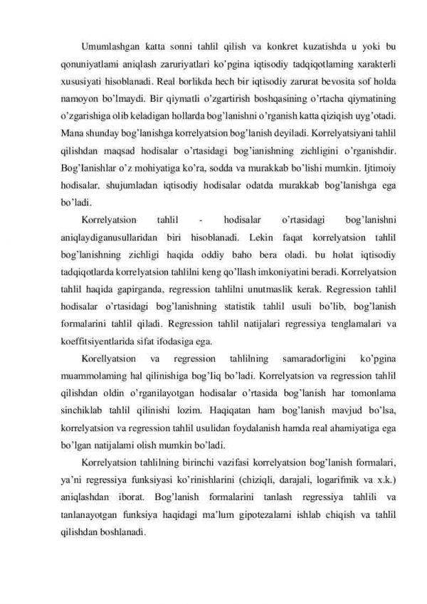 Korrelyatsion tahlil bosqichlari. Chiziqli bog’lanishlar uchun korrelyatsiya indeksini hisoblash determinatsiya koiffisenti korrelyatsion tahlilning iqtisodiy ma’nosi - Image 2