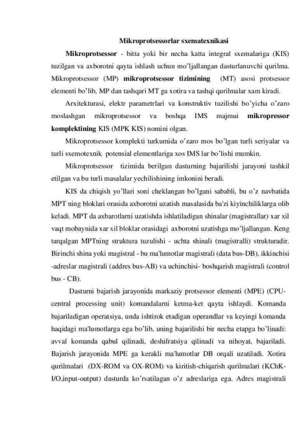 Mikroprotsessorlar sxematexnikasi