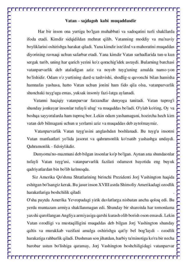 Vatan – sajdagoh kabi muqaddasdir