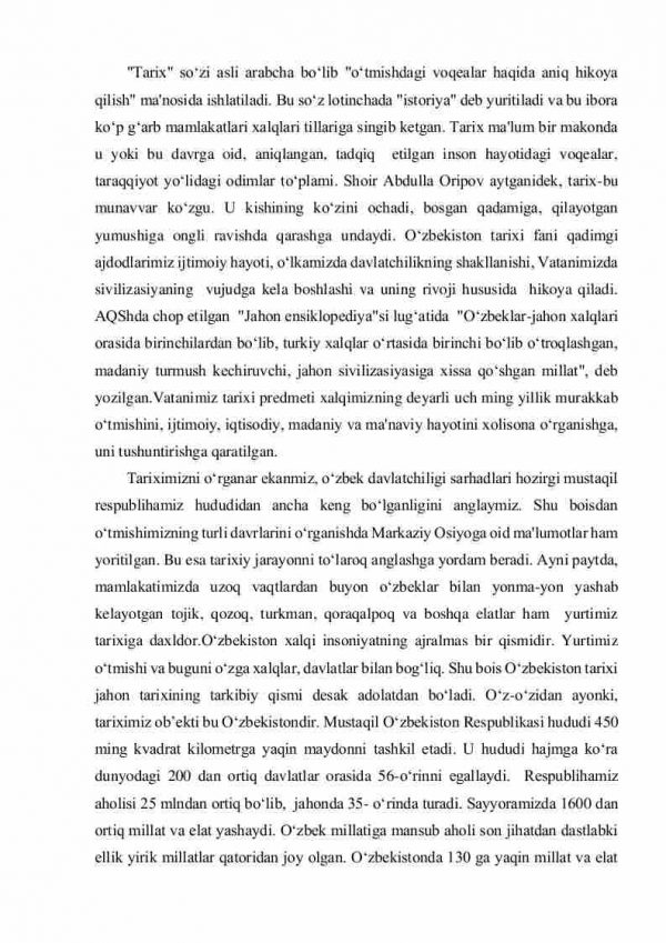 O'zbekiston tarixi fanining predmeti, uni o'rganishning nazariy – metodologik asoslari, manbalari va axamiyati. Markaziy Osiyo jahon sivilizatsiyasining ajralmas qismi - Image 2