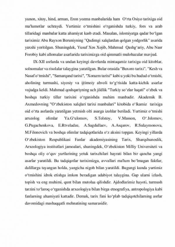 O'zbekiston tarixi fanining predmeti, uni o'rganishning nazariy – metodologik asoslari, manbalari va axamiyati. Markaziy Osiyo jahon sivilizatsiyasining ajralmas qismi - Image 4