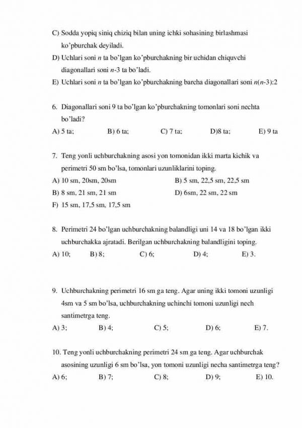 Geometriyadan sinov mashqlar – testlar - Image 2