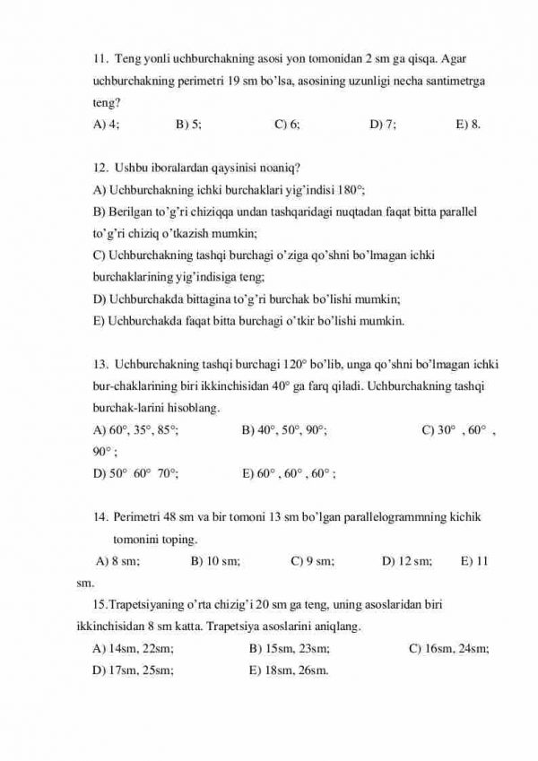 Geometriyadan sinov mashqlar – testlar - Image 3