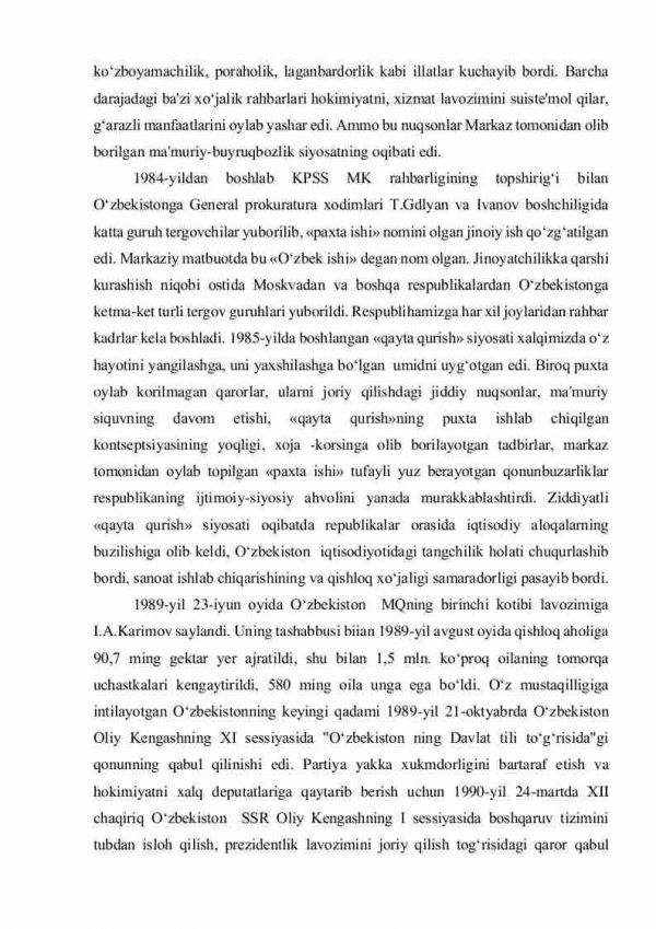 O'zbekistonda davlat mustaqilligining qo'lga kiritilishi. Demokratik huquqiy davlat va fuqarolik jamiyati  asoslarining barpo etilishi. Mustaqilik yillarida O’zbekistonning iqtisodiy, ma’naviy – madaniy taraqqiyoti - Image 3