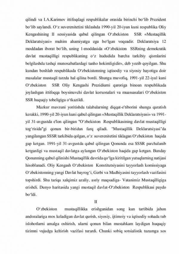 O'zbekistonda davlat mustaqilligining qo'lga kiritilishi. Demokratik huquqiy davlat va fuqarolik jamiyati  asoslarining barpo etilishi. Mustaqilik yillarida O’zbekistonning iqtisodiy, ma’naviy – madaniy taraqqiyoti - Image 4