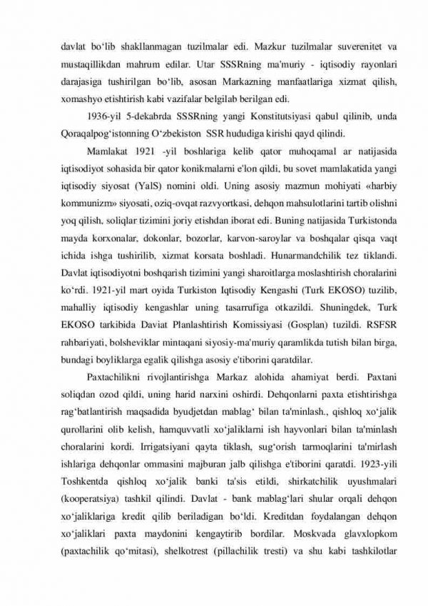 Sovet hokimiyatining O’zbekistonda amalga oshirgan ijtimoiy – siyosiy, iqtisodiy tadbirlarining mustamlachilik mohiyati - Image 2