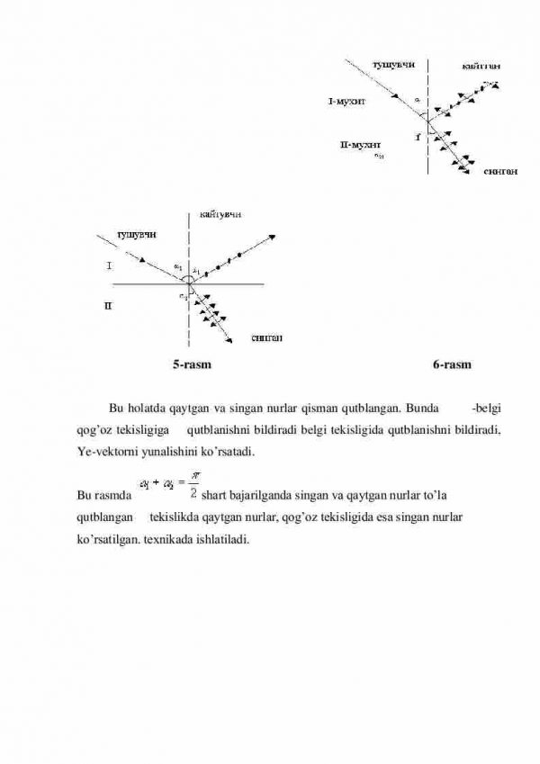 Vavilov-Cherenkov nurlanishi haqida. Yorug’likning qutblanishi. Тabiiy va qutblangan yorug’lik. Yorug’likning qaytishi va sinishida qutblanishi. Bryuster qonuni - Image 4