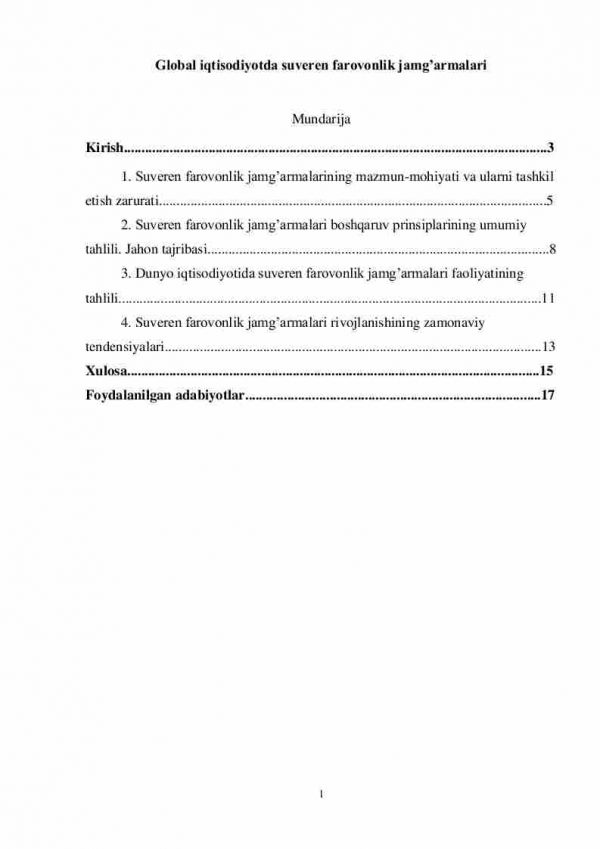 Global iqtisodiyotda suveren farovonlik jamg’armalari