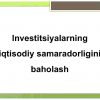 Investitsiyalarning iqtisodiy samaradorligini baholash