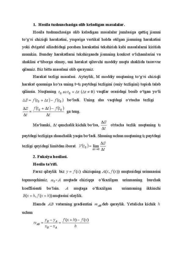 Funksiya hosilasi ta'rifi, uning geometrik va mexanik ma'nolari - Image 2