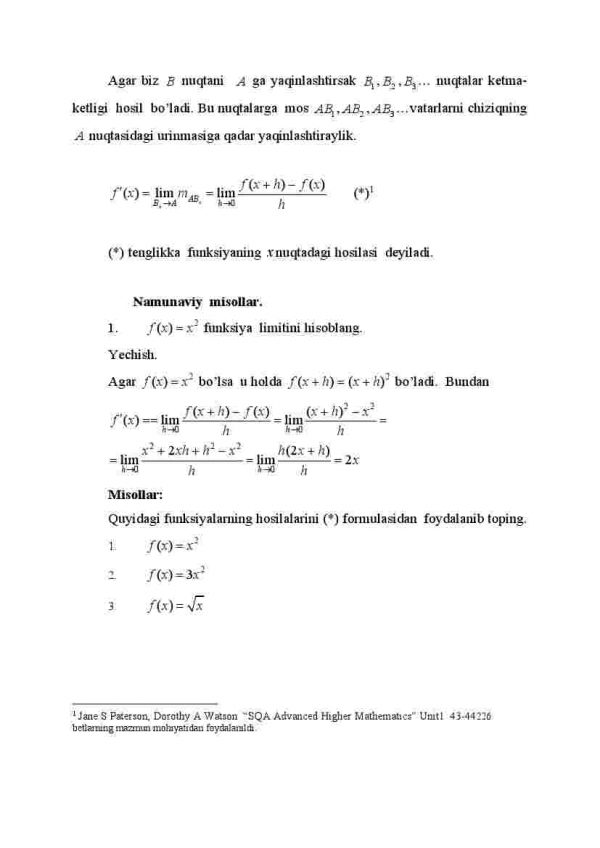 Funksiya hosilasi ta'rifi, uning geometrik va mexanik ma'nolari - Image 3