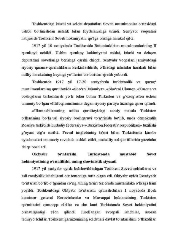 Turkistonda mustabid Sovet hokimiyatining o'rnatilishi. Istiqlolchilik harakati - Image 3