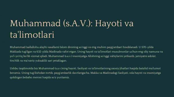 Muhammad (s.A.V.): Hayoti va ta'limotlari