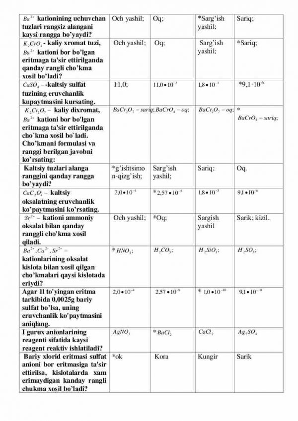 “Analitik kimyo” fanidan 3-kurs talabalari uchun testlar to'plami - Image 3