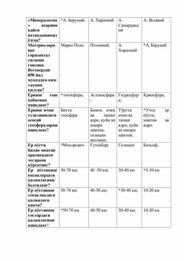 “Geologiya” fanidan 2-kurs talabalari uchun testlar to'plami - Image 2