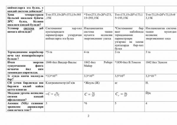 “Issiqlik texnikasi” fanidan 4-kurslar uchun testlar to'plami - Image 2