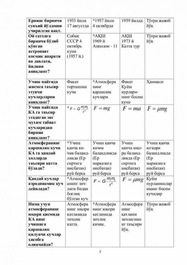 “Kosmonavtika asoslari” fanidan 4-kurs talabalari uchun testlar to'plami - Image 3