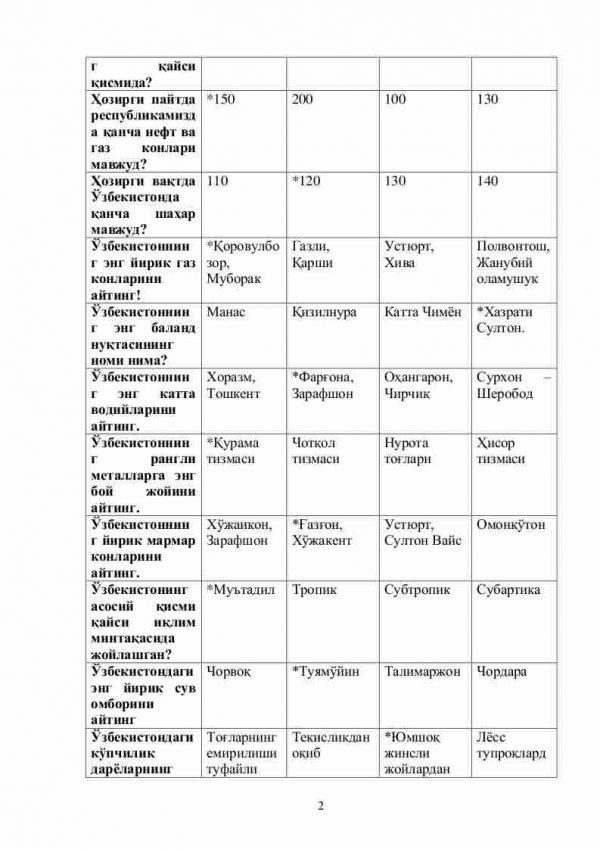 “Markaziy Osiyo geografiyasi” fanidan 2-kurs talabalari uchun testlar to'plami - Image 2