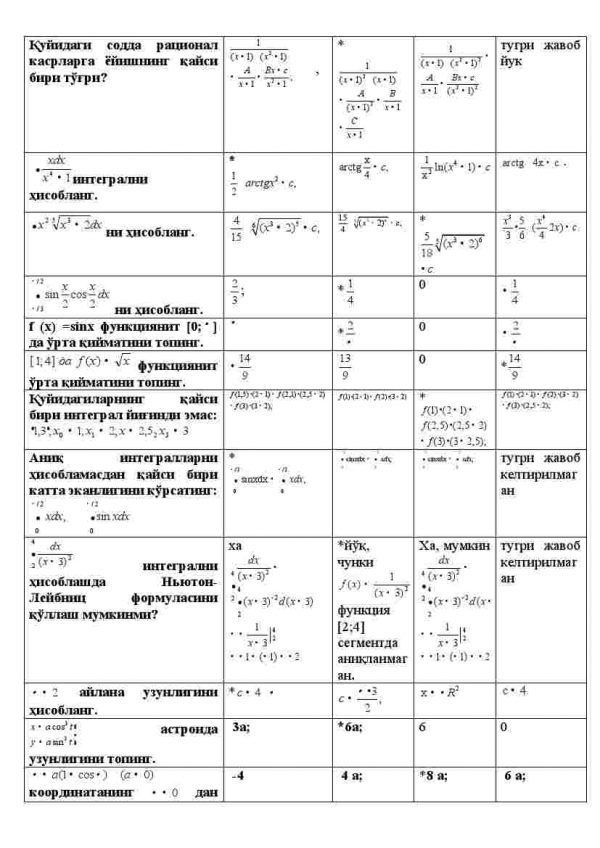 “Matematik tahlil” fanidan 3-kurs talabalari uchun testlar to'plami - Image 2