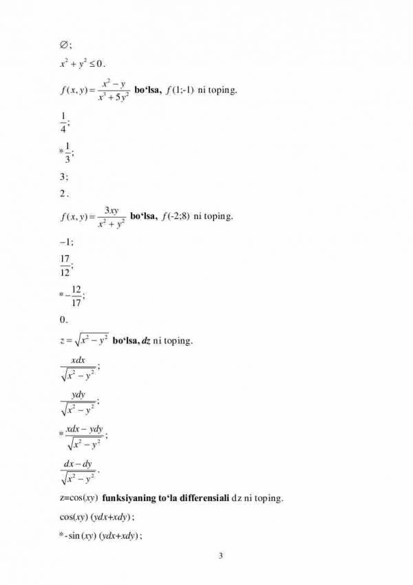 “Matematik tahlil” fanidan 4-kurs talabalari uchun testlar to'plami - Image 3