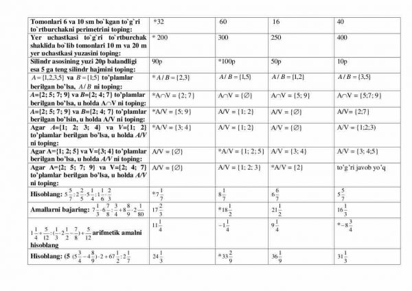 “Matematika” fanidan 2-kurs talabalari uchun testlar to'plami - Image 2