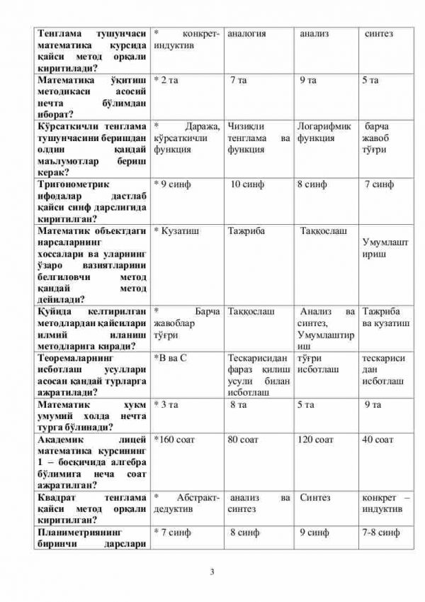 “Matematika o'qitish metodikasi” fanidan 4-kurs talabalari uchun testlar to'plami - Image 3