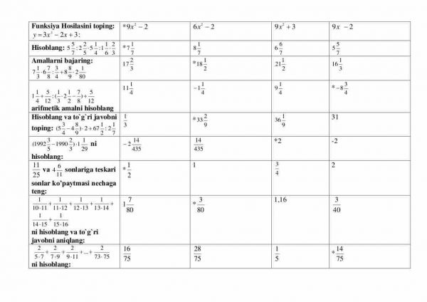 “Matematika” fanidan testlar to'plami - Image 3