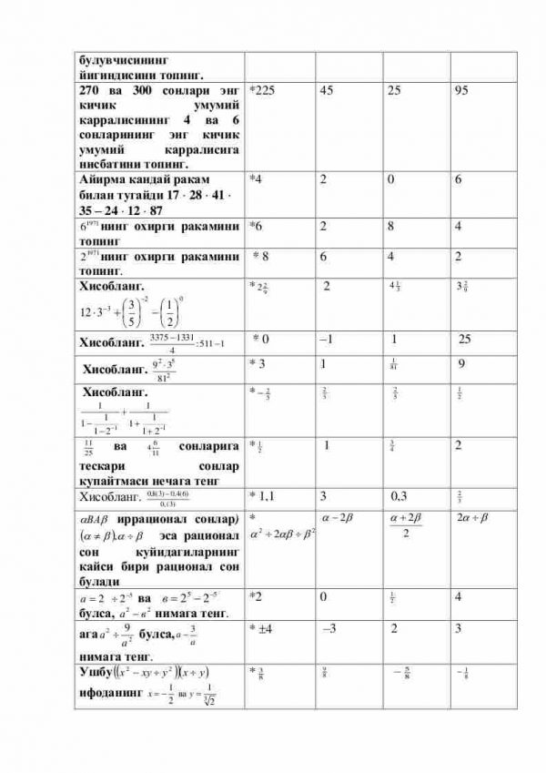 “Matematikadan praktikum” fanidan 2-kurs talabalari uchun testlar to'plami - Image 2