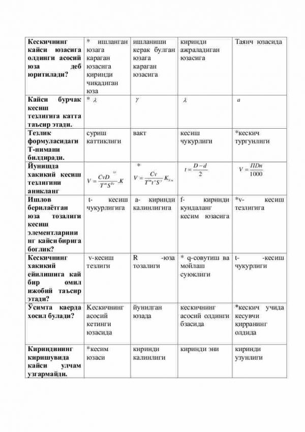 Oliy ta’lim muassasasiga kiruvchilar uchun “Materiallarni kesish stanoklari va asboblari” fanidan testlar to'plami - Image 2