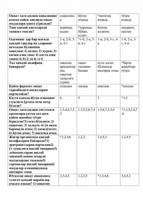 “Odam fiziologiyasi” fanidan 3-kurs talabalari uchun testlar to'plami - Image 2