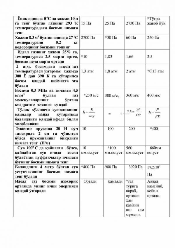 “Statistik fizika va termodinamika asoslari” fanidan 4-kurs talabalari uchun testlar to'plami - Image 2