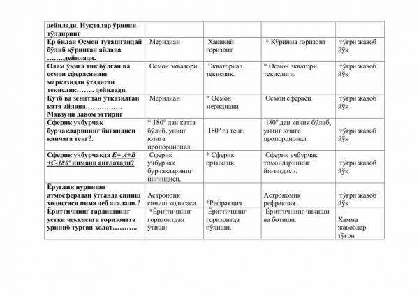 “Umumiy astronomiya” fanidan 4-kurs talabalari uchun testlar to'plami - Image 2