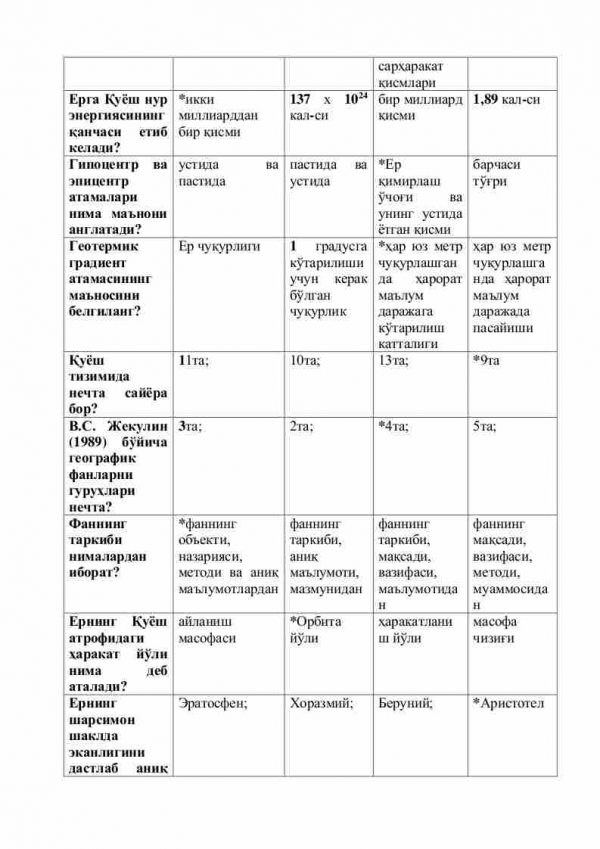 “Umumiy yer bilimi” fanidan 2-kurs talabalari uchun testlar to'plami - Image 2