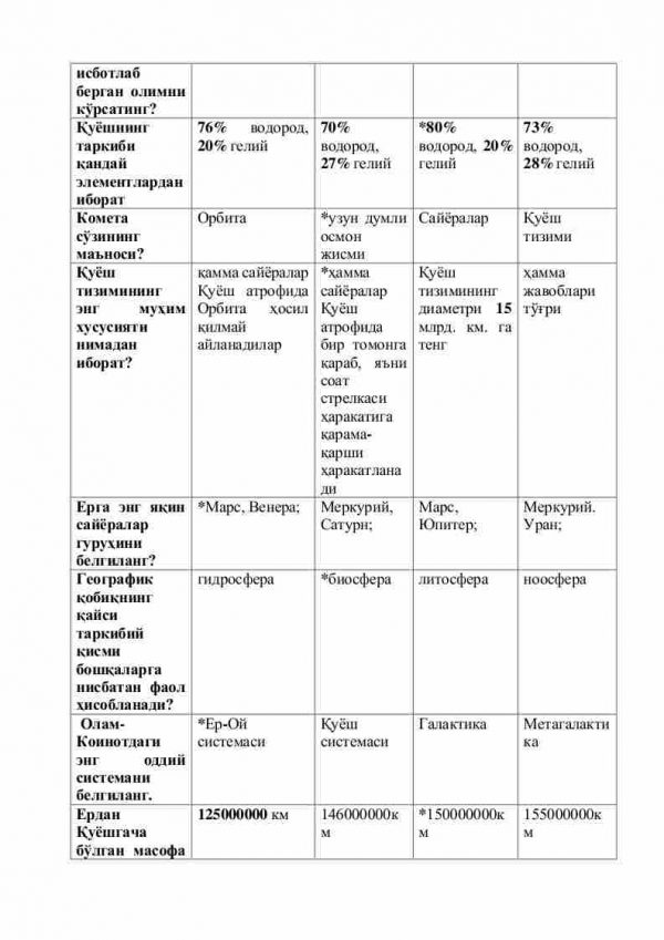 “Umumiy yer bilimi” fanidan 2-kurs talabalari uchun testlar to'plami - Image 3