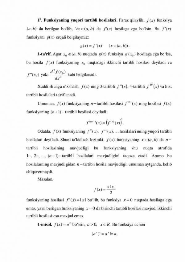 Funksiyaning yuqori tartibli hosila va differensiallari - Image 2