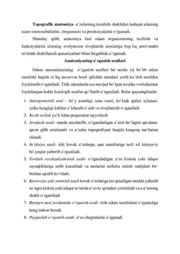 Anatomiya fani, uning fazifalari, o'rganish usullari, rivojlanish tarixi. Hujayraning tuzilishi, tarkibi, bo'linishi. To'qimallarning turlari, tuzulishi vazifalari. - Image 3