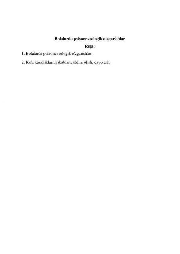 Bolalarda psixonevrologik o'zgarishlar