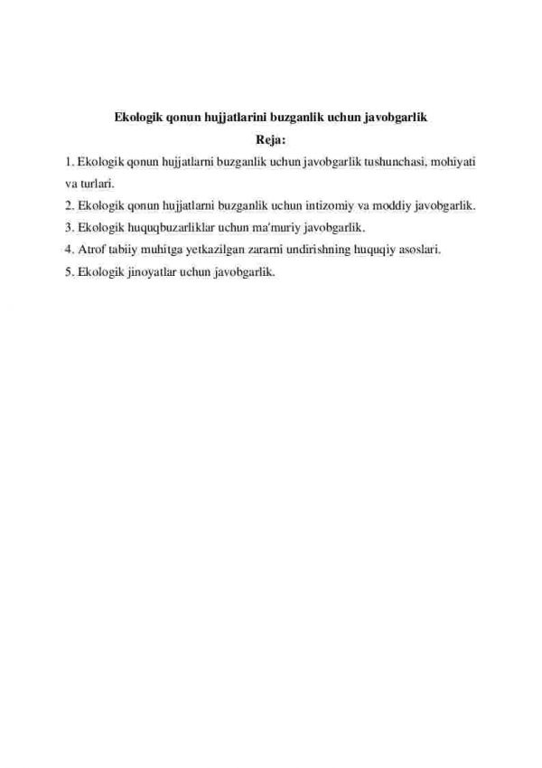 Ekologik qonun hujjatlarini buzganlik uchun javobgarlik