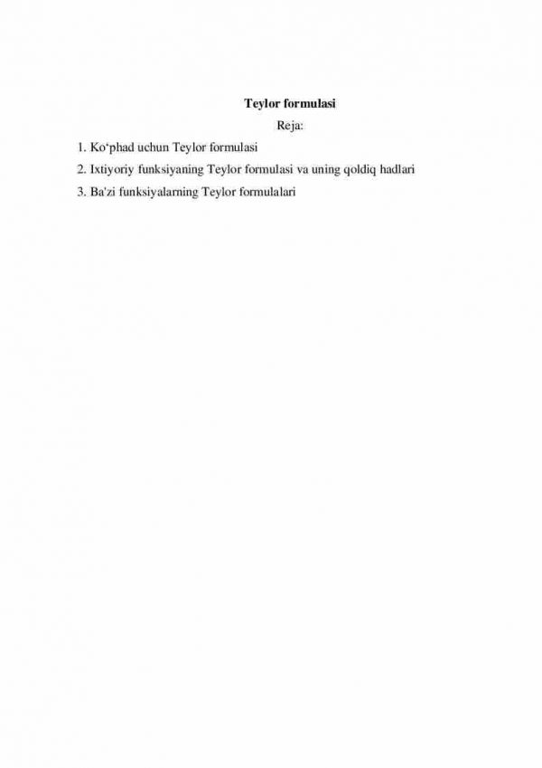 Teylor formulasi