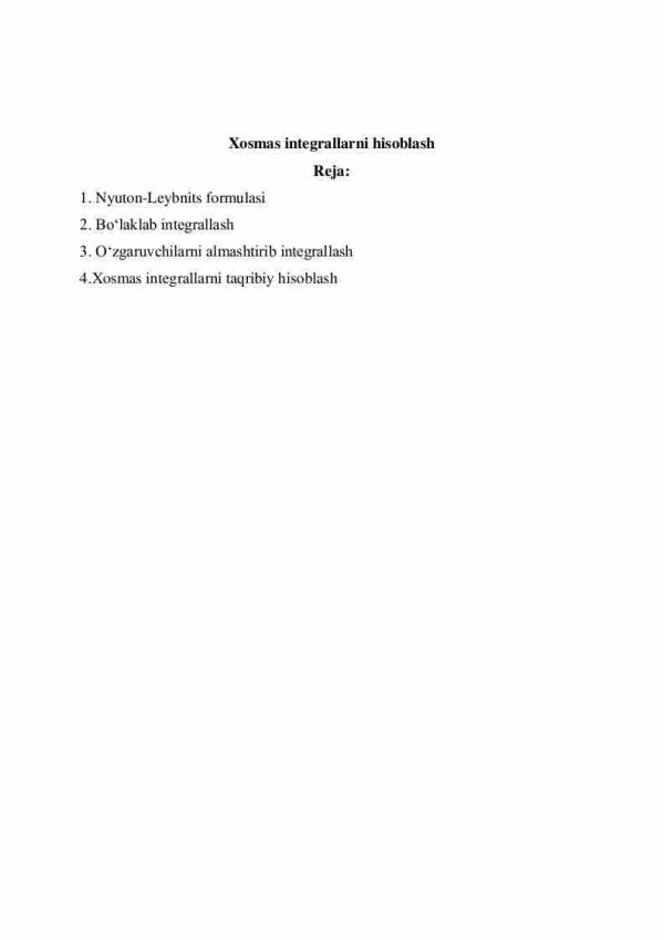 Xosmas integrallarni hisoblash