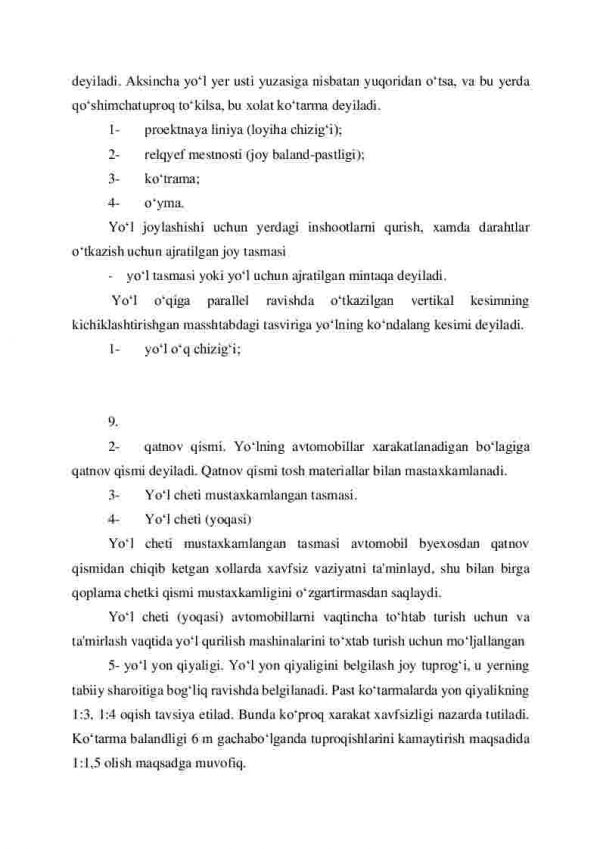 Yo'l elementlari. Yo'l plani. Egrilar va to'g'rilar. - Image 4