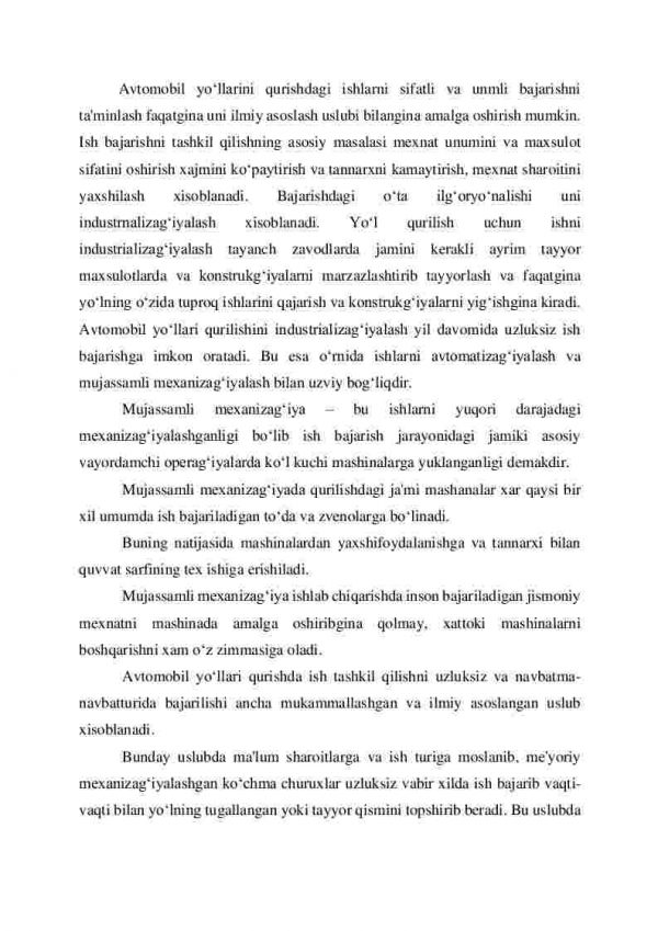 Yo'l qurilishning tashkil qilish va mexanizag'iyalash. Avtomobil yo'llarini qayta ta'mirlash. Yo'lni qayta ta'mirlash texnik-iqtisodiy asoslash. - Image 2