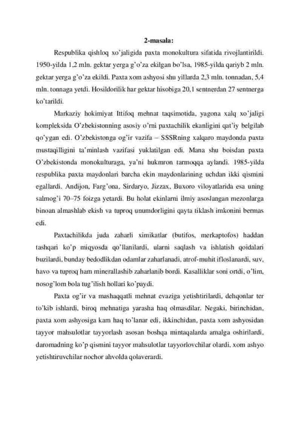 1950–1990-yillarda O’zbekiston qishloq xo’jaligi: paxta monokulturasi fojeasi. - Image 4
