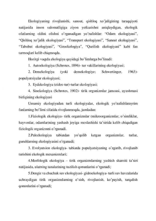 Ekologiya fani va uning bo’limlari, uslublari va vazifalari - Image 2